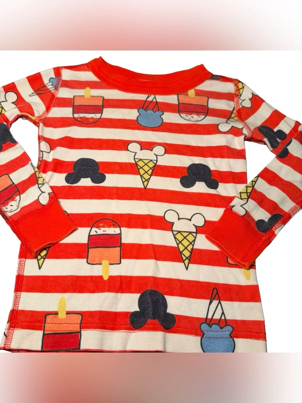Hanna Andersson Red & White Striped Mickey Ice Cream Pajama TOP ONLY
